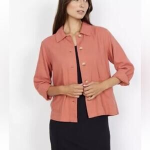 Soyaconcept Linen Blend Red Button Down Lightweight Jacket Size XS
